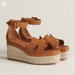 ❌SOLD NIB Authentic HERMES Elda Goatskin Wedge Espadrilles in Naturel Leather 37